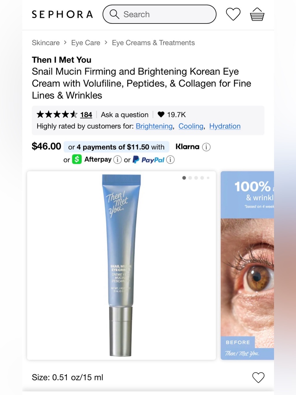 Then I Met You snail mucin firming and brightening Korean eye cream